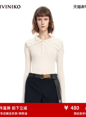 IIIVIVINIKO“丝羊毛纱线”翻领一手长针织套头衫女M310115607B
