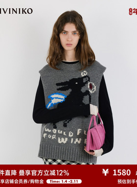 IIIVIVINIKO2025冬新款艺术家合作系列刺绣针织马甲女M541242624C