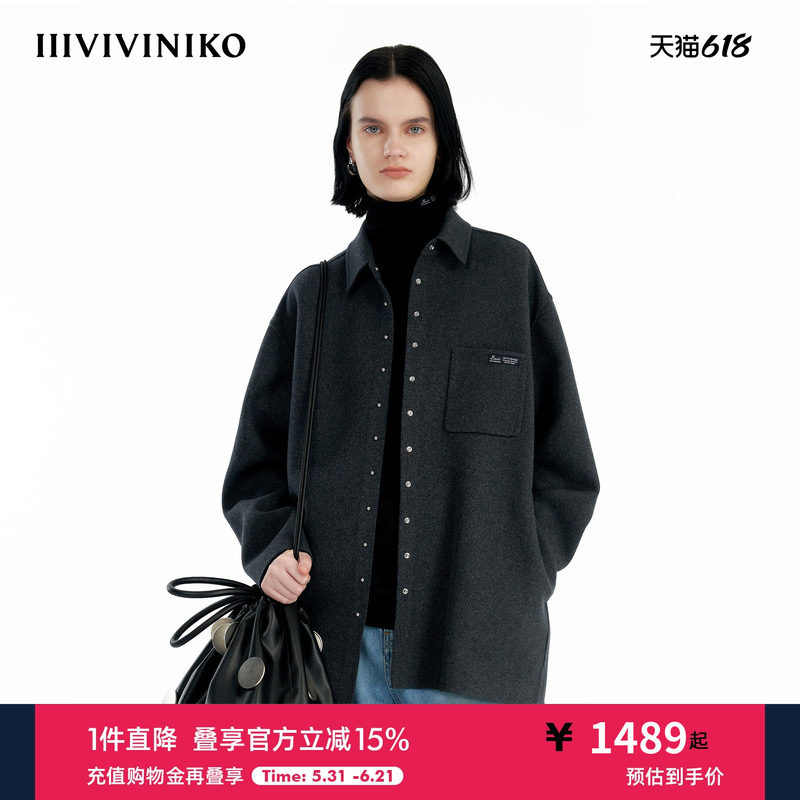【美利诺羊毛】IIIVIVINIKO冬季新款麦尔登双面呢衬衫外套女