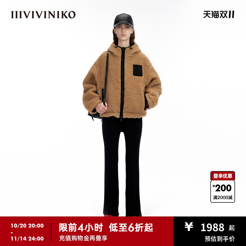 IIIVIVINIKO双面短外套羊羔