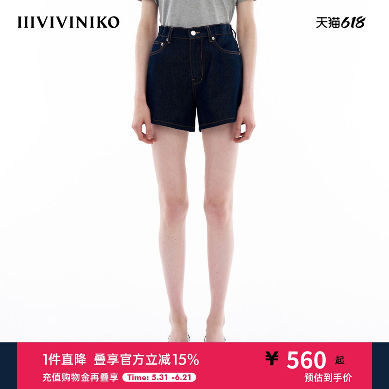 IIIVIVINIKO夏季新款复古廓型休闲牛仔短裤子女M421802207D