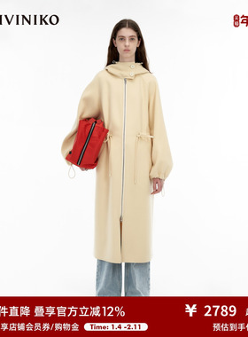 IIIVIVINIKO“进口90S澳毛”廓形连帽毛呢大衣外套女M349025166D