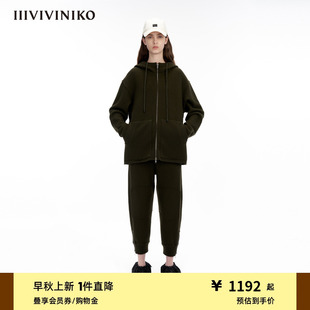 IIIVIVINIKO 女M343712623F 进口美丽诺羊毛 连帽针织拉锁开衫