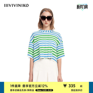 IIIVIVINIKO夏季 多巴胺宽松针织套头短方T恤女M320123606E 新品