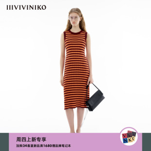 丝光棉 多巴胺条纹无袖 新款 IIIVIVINIKO2024春季 针织连衣裙女