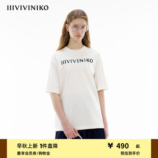 落肩直身宽松简约短袖 新款 匹马棉 T恤女 IIIVIVINIKO夏季