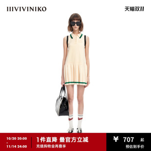 IIIVIVINIKO夏季 学院风运动简约直身百褶连衣裙女M321117602D 新品