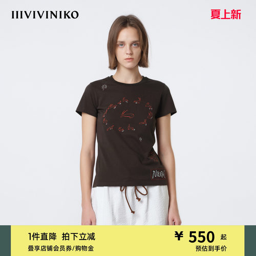 IIIVIVINIKO2026夏季新款休闲修身刺绣正肩T恤女M620517367C