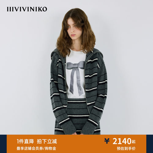 IIIVIVINIKO2025冬新款复古修身撞色条纹针织开衫女M540246610E