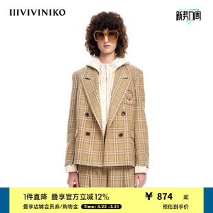 IIIVIVINIKO春夏新品 外套女M312301154A 枪驳领英伦粗花呢格纹西装