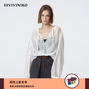 女M620412147C 浪漫荷叶边V领系带衬衫 IIIVIVINIKO2026夏季 新款