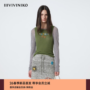 女M610111604A 羊毛打底衫 IIIVIVINIKO2026春新款 撞色可拆卸两件式