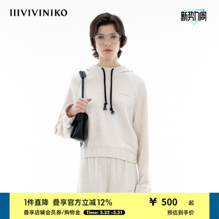 纯棉法式 简约蝙蝠袖 毛圈 新款 截短连帽卫衣女 IIIVIVINIKO春季