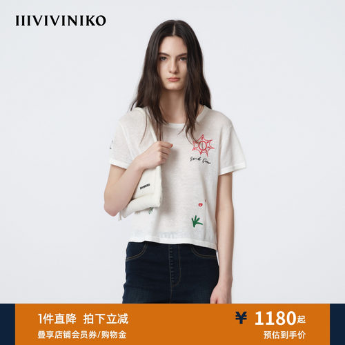 IIIVIVINIKO2026夏季新款文艺休闲刺绣针织T恤女M620154645D