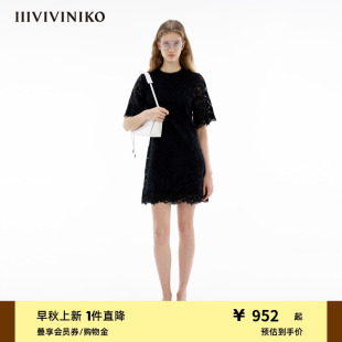 IIIVIVINIKO夏季 连衣裙女M420627363E 新款 A型蕾丝圆领修身