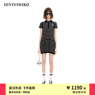 直身polo领条纹百褶连衣裙女M321118602E IIIVIVINIKO 天然粘胶