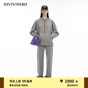 IIIVIVINIKO 女M343739661E 羊毛羊绒混纺 卫衣感连帽撞色针织衫