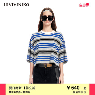 学院风短⽅廓形宽松条纹T恤女M320526337D IIIVIVINIKO夏季 新品