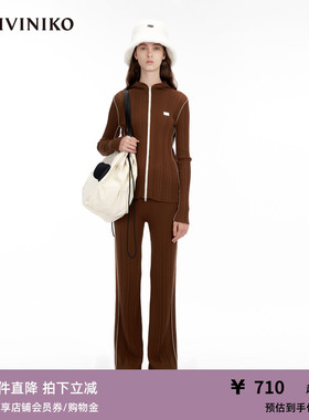 IIIVIVINIKO“环保丝感醋酸”美拉德针织连帽外套女M333708646A