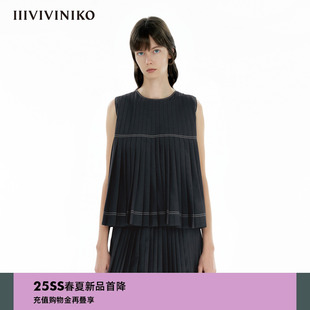 时髦小圆领压褶无袖 IIIVIVINIKO2025春新款 上衣B514028153B