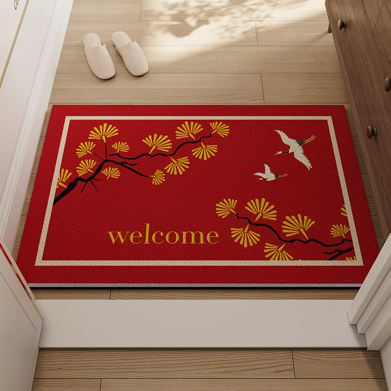 新中式入户地垫2024新款红色丝圈PVC脚垫门口进门门垫入户门地毯