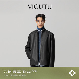 VICUTU威可多2025秋冬新品 皮衣黑色立领羊皮革百搭通勤机车服 男士