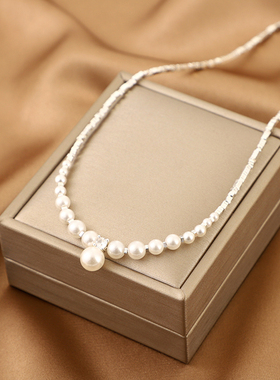 珍珠铜锁骨链女式碎银项链