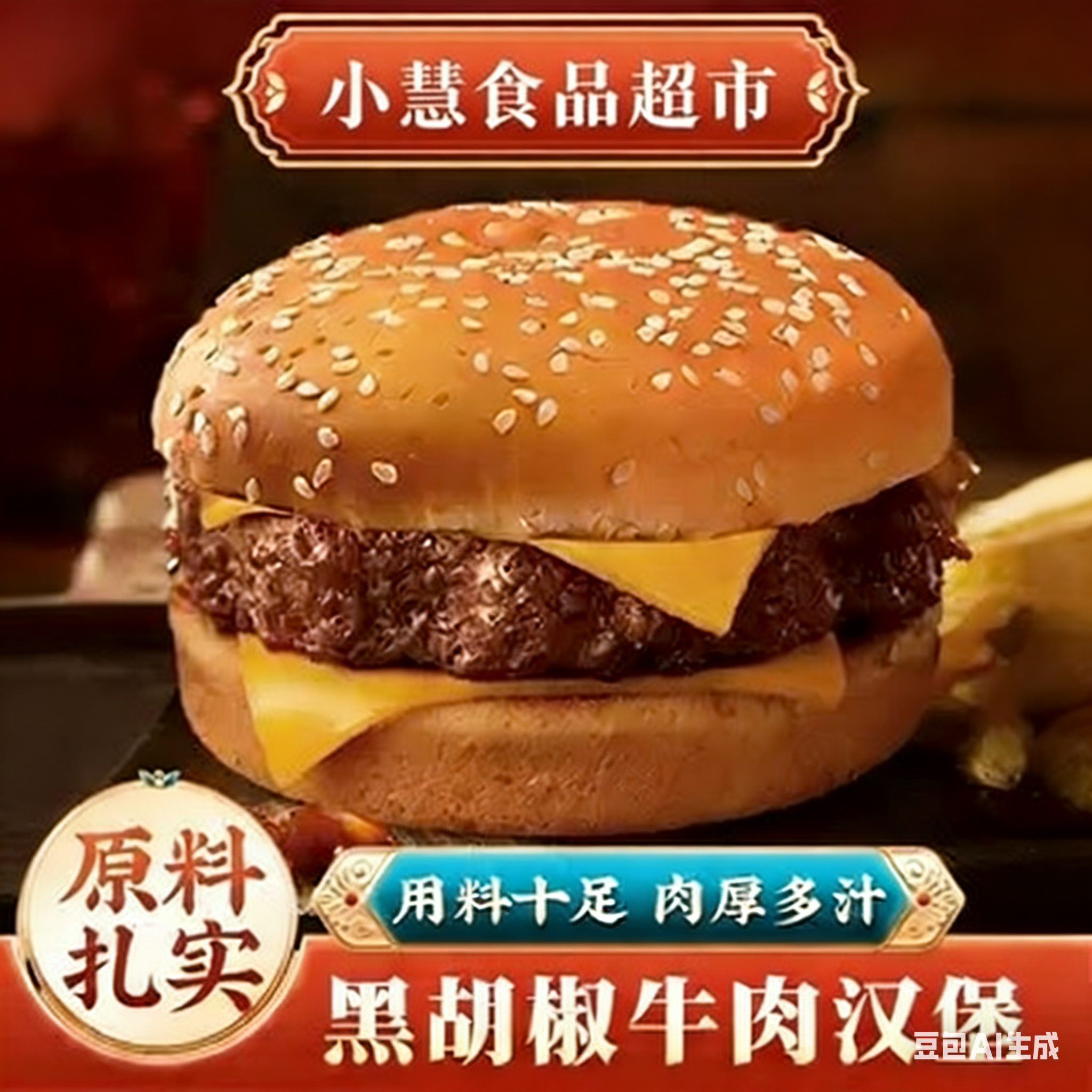 买3袋送2袋】盼盼牛肉汉堡黑胡椒味非油炸儿童学生夜宵早餐速食品
