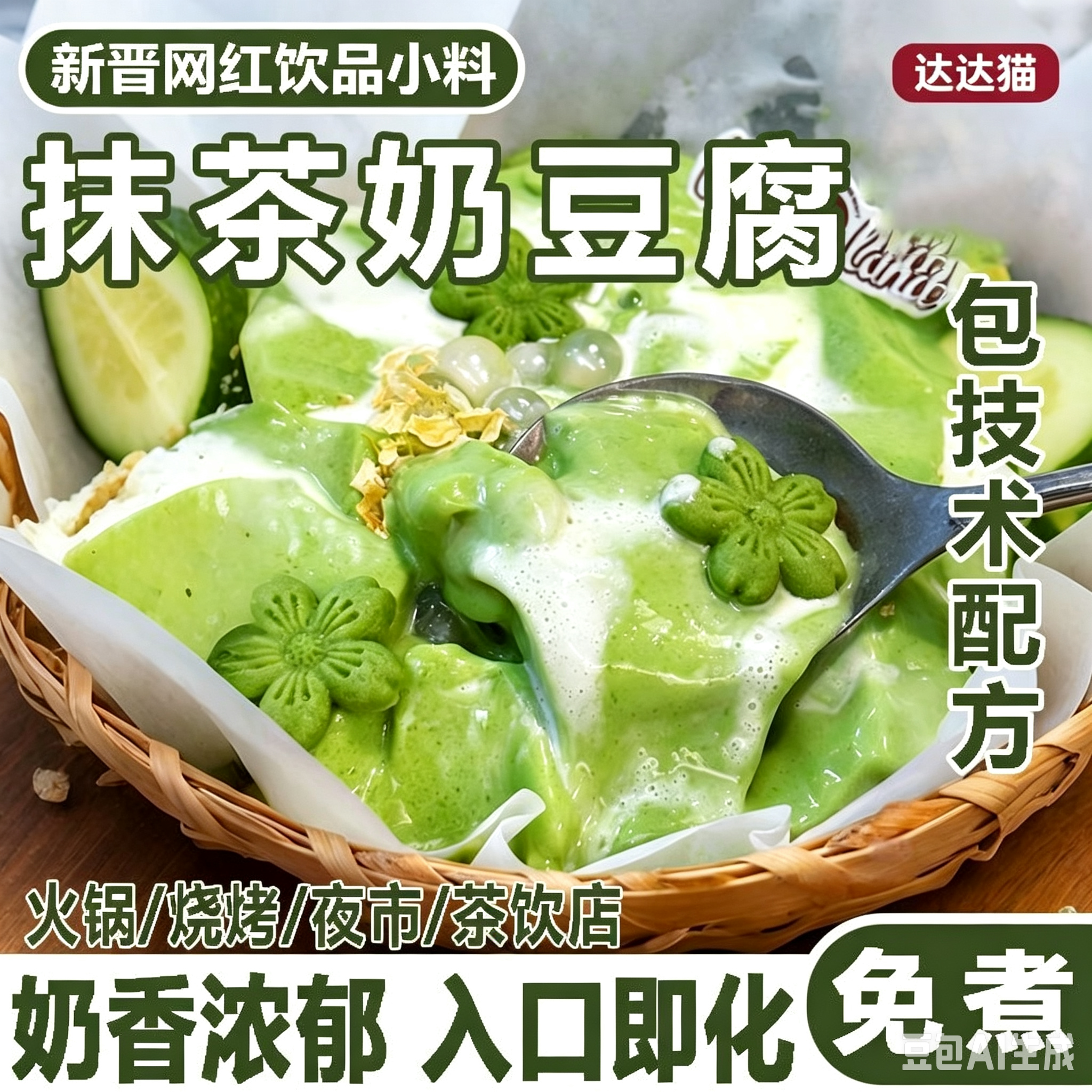 免煮】抹茶奶豆腐粉甜品半成品原材料火锅烧烤小吃豆花粉网红摆摊