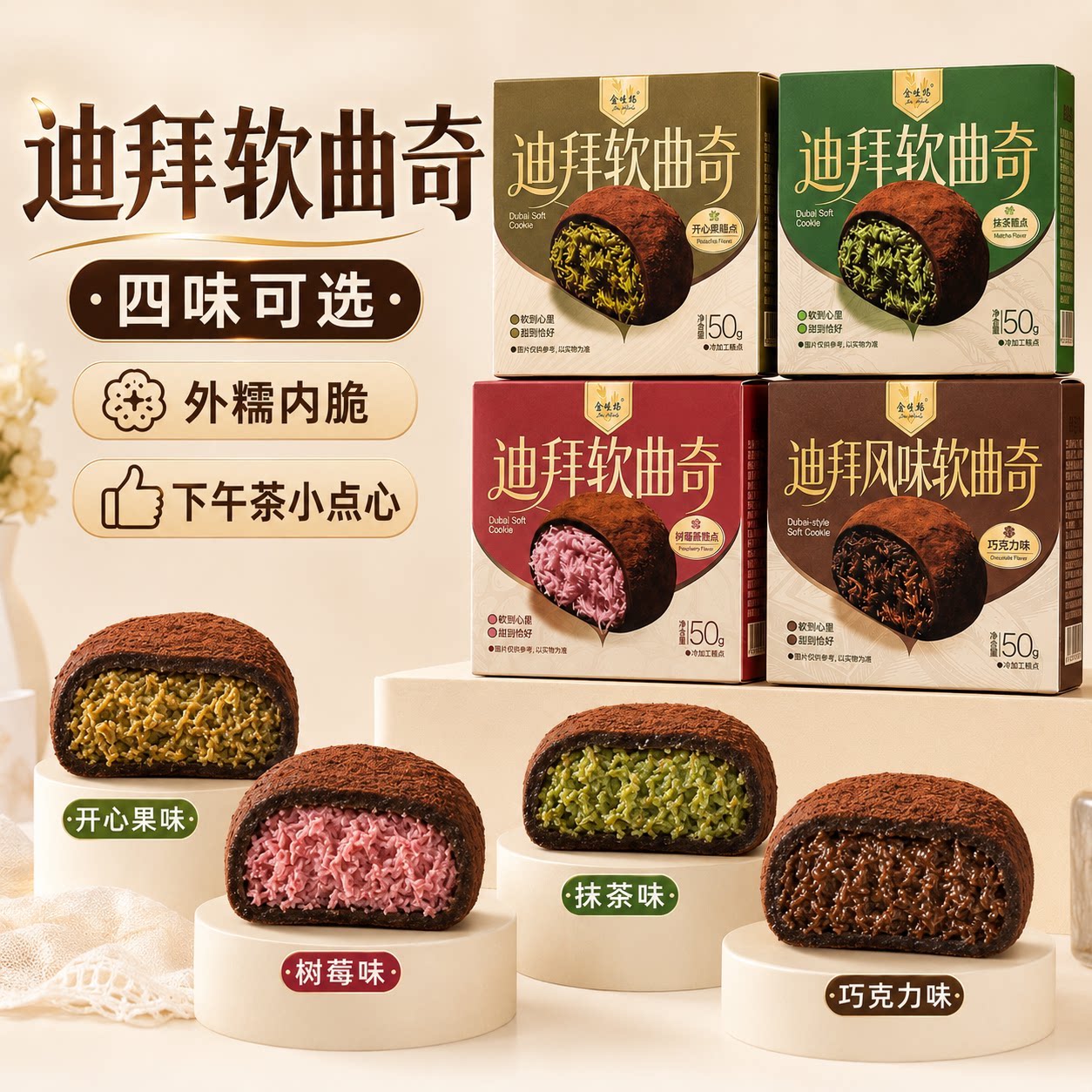 冷藏更好吃】迪拜软曲奇开心果树莓抹茶雪梅娘巧克力大福糕点零食