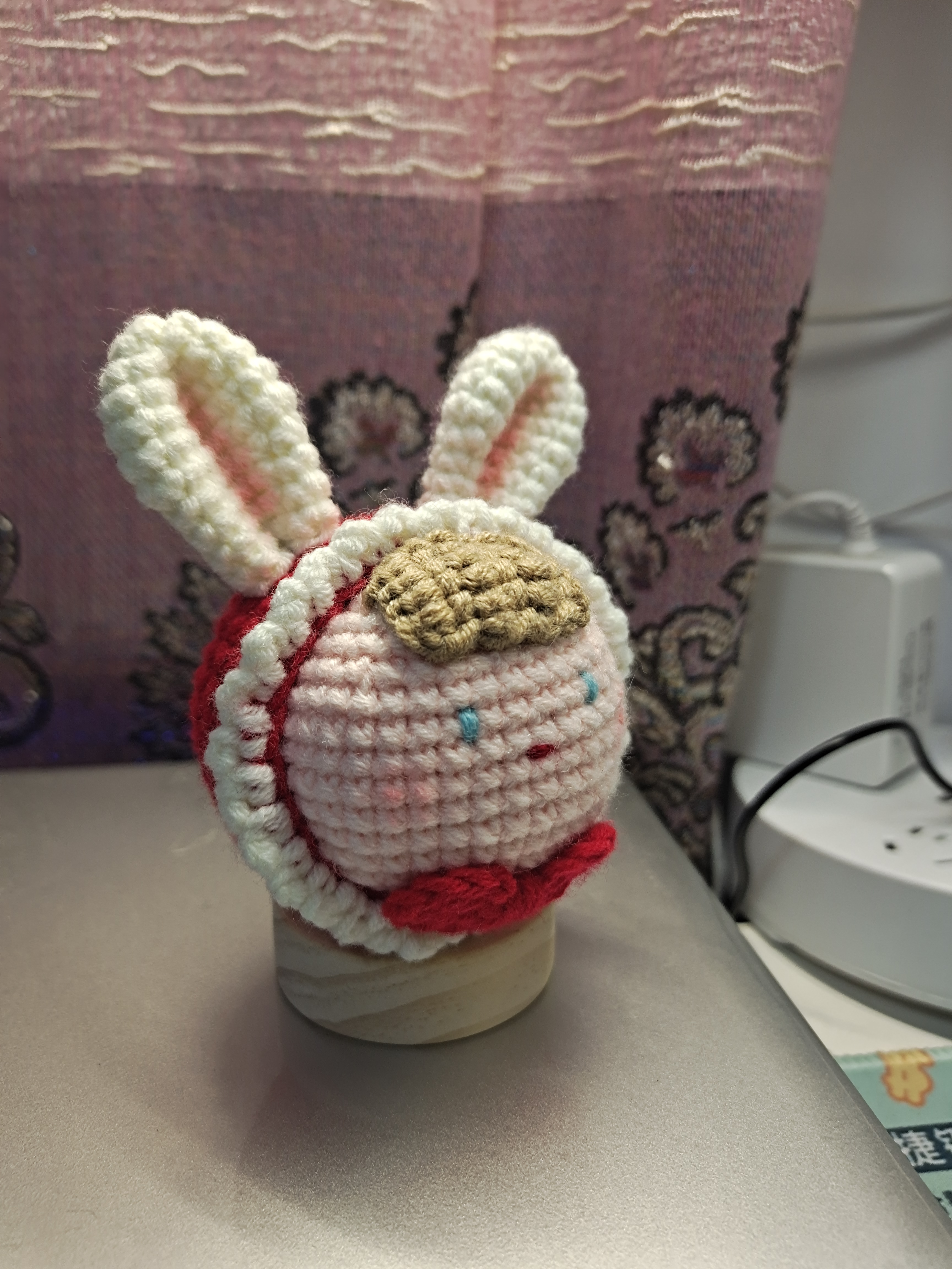 纯手工毛线钩织编织diy兔耳朵团子可爱饰品包包挂件钥匙扣礼物