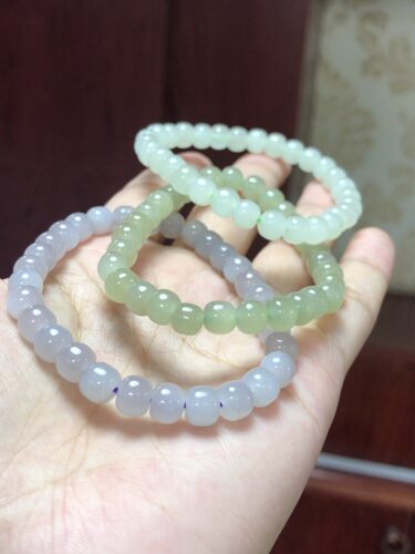 和田玉老形珠手串 晴水翠青紫色手串 小精品手串天然珠子手链6×7 - 封面