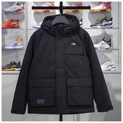 李宁短羽绒服男子2024冬季肖战同款防泼水80%鸭绒保暖外套AYMU363