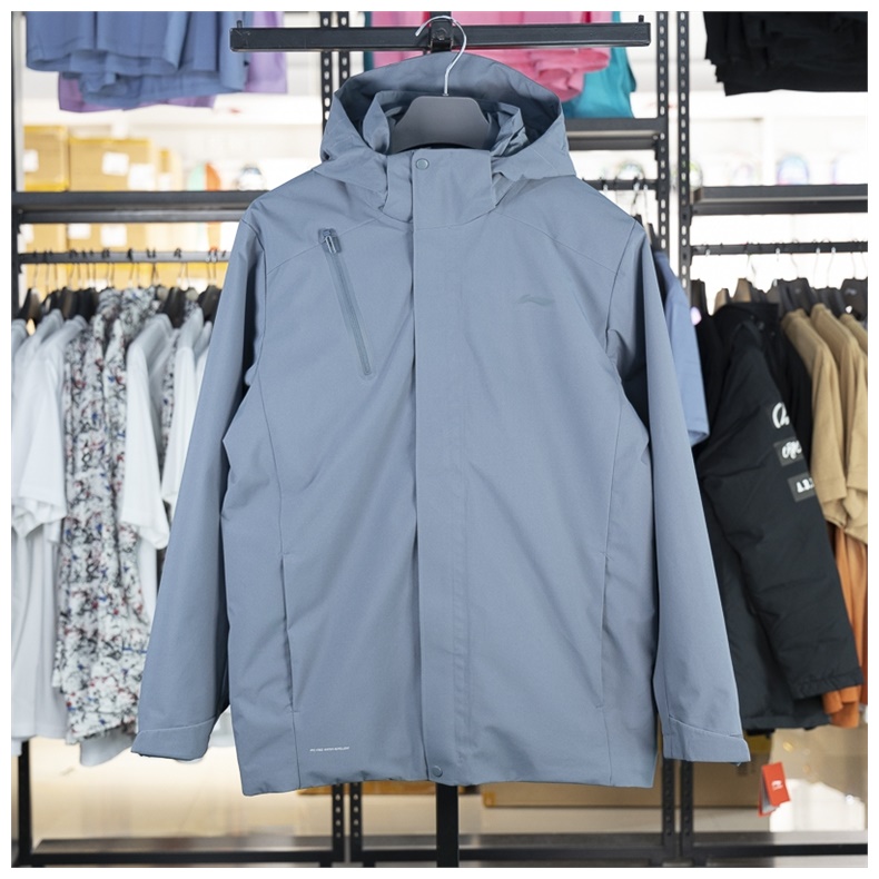 李宁三合一运动风衣套装男子春秋新款加绒保暖舒适防泼水AWBU007