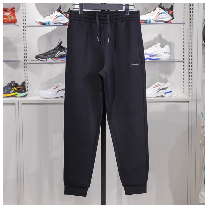 李宁卫裤男子2024冬季新款健身系列束脚保暖针织运动长裤AKLU553