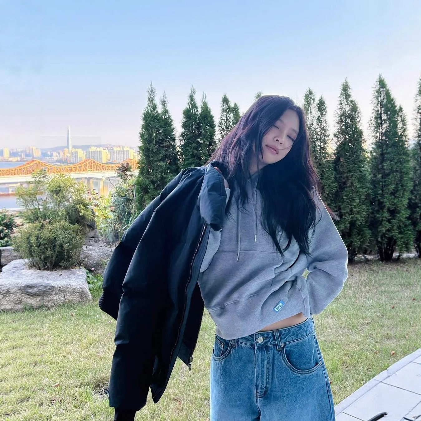 韩式休闲风连帽卫衣女灰色宽松有机棉套头上衣韩系穿搭