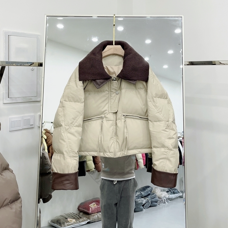 PU免洗针织双层领90白鸭绒羽绒服