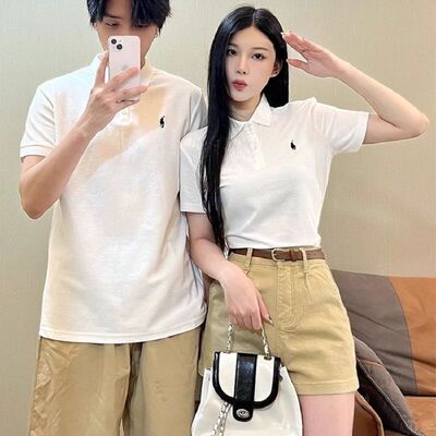 奥特莱斯~绣花宽松夏季商务翻领男女通用Polo衫短袖情侣男女同款