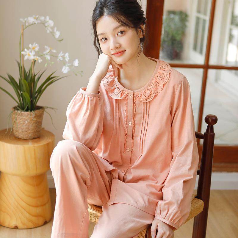 春秋季纯棉纱布睡衣女甜美可爱蕾丝花边薄款长袖可外穿家居服套装,女士内衣/男士内衣/家居服,睡裤/家居裤,淘宝优惠券,粉丝福利购,淘宝优惠卷