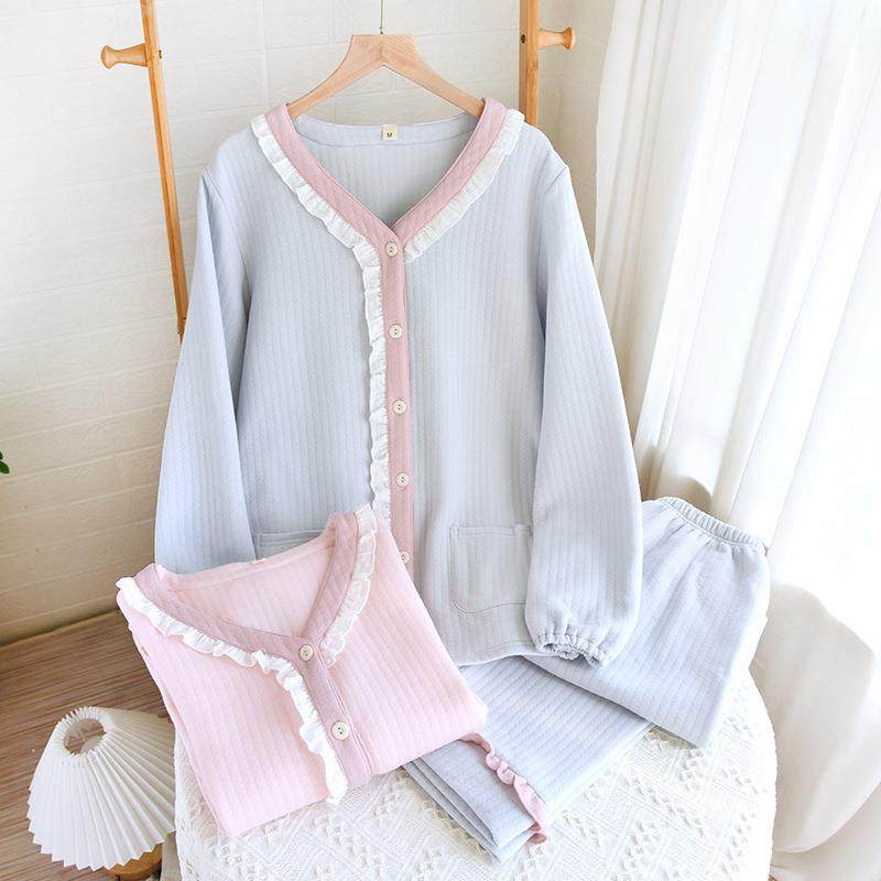 秋冬新款睡衣女士长袖套装空气层中厚V领开衫简约全棉家居服,女士内衣/男士内衣/家居服,睡袍/浴袍,淘宝优惠券,粉丝福利购,淘宝优惠卷
