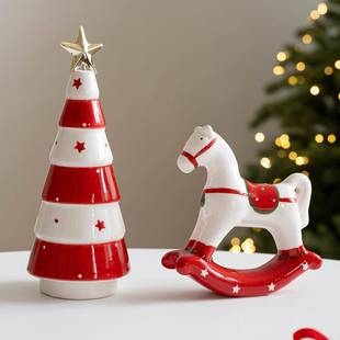 圣诞节装饰陶瓷礼包木马烛台摆件装饰节日桌面氛围布置圣诞节礼物