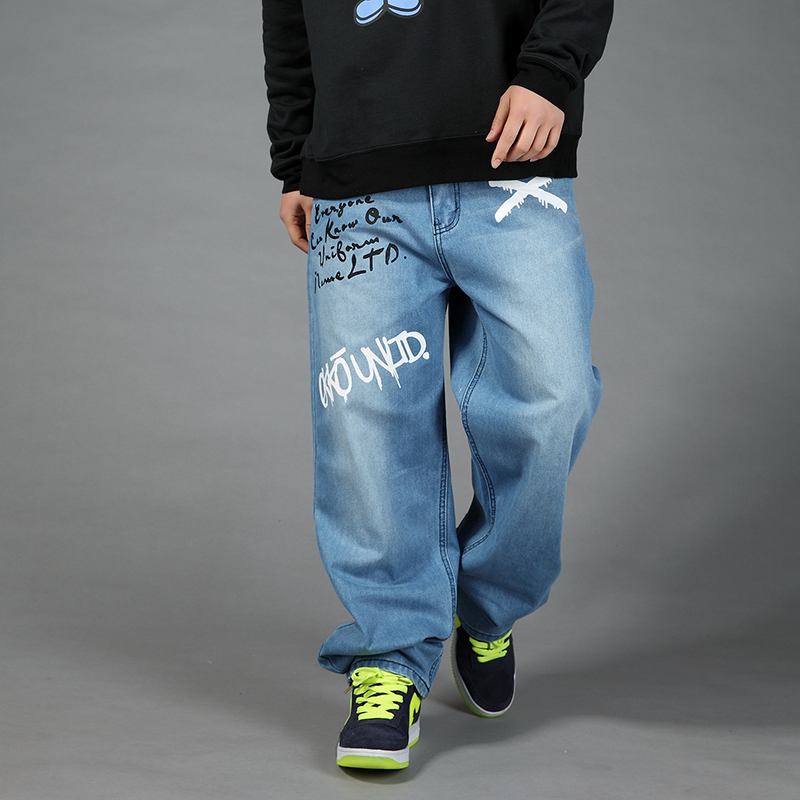 嘻哈街舞大码男裤牛仔长裤加肥加大男士宽松阔腿裤肥佬直筒滑板裤