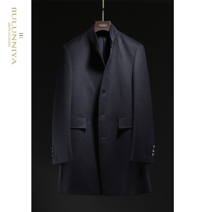 布伦尼亚BLNY秋冬新品AW100%纯羊毛立领商务修身大衣男毛呢绒外套