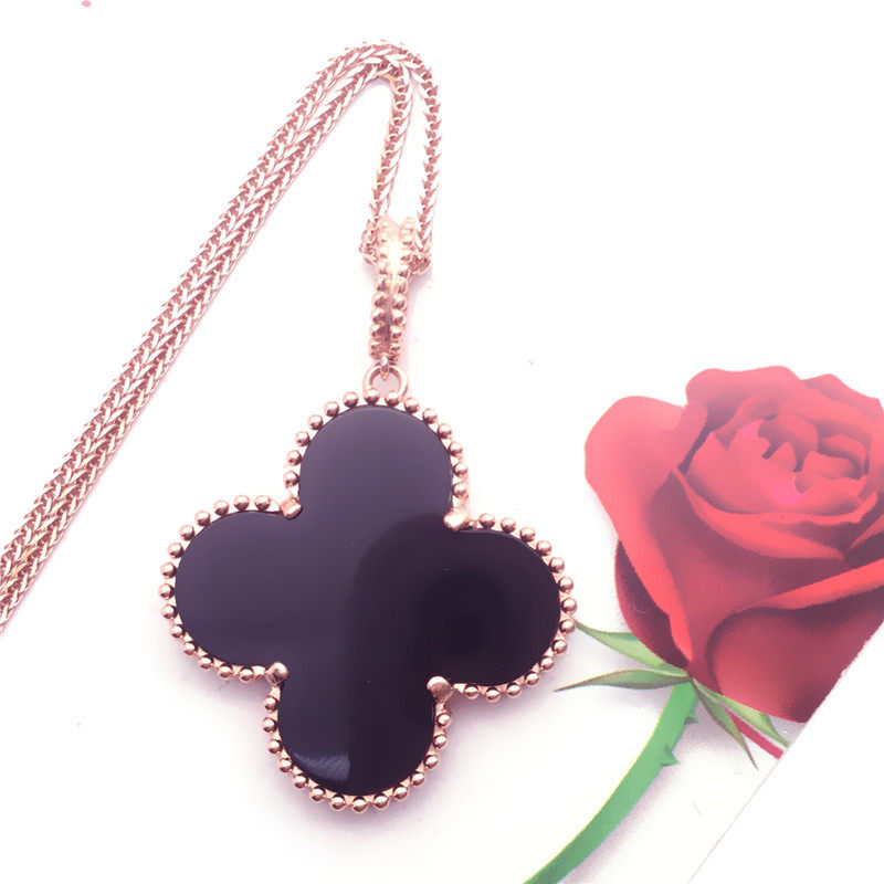翁氏珠宝 紫金585紫金14K玫瑰金经典AB款幸运草黑红玛瑙吊坠送礼