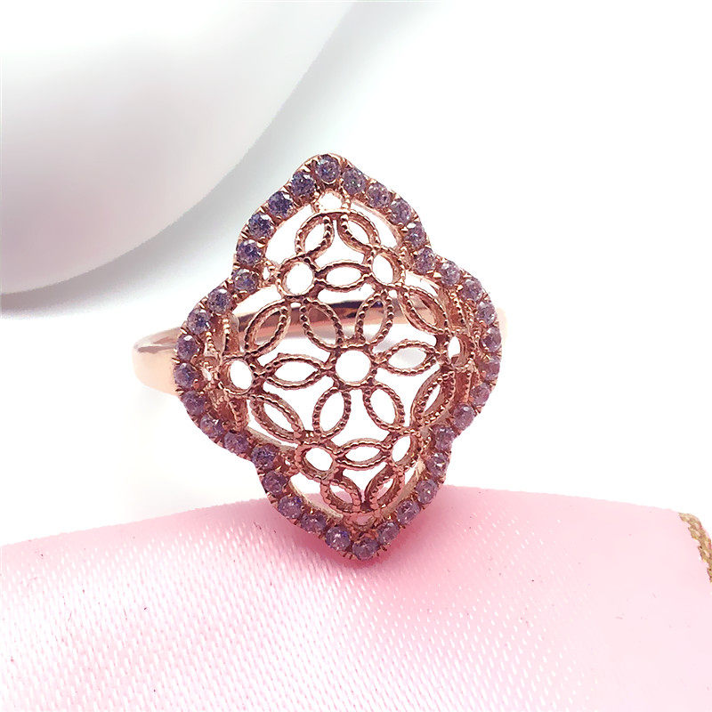 翁氏珠宝真金14k彩金女士戒指 紫金585紫金首饰14k玫瑰金 不褪色