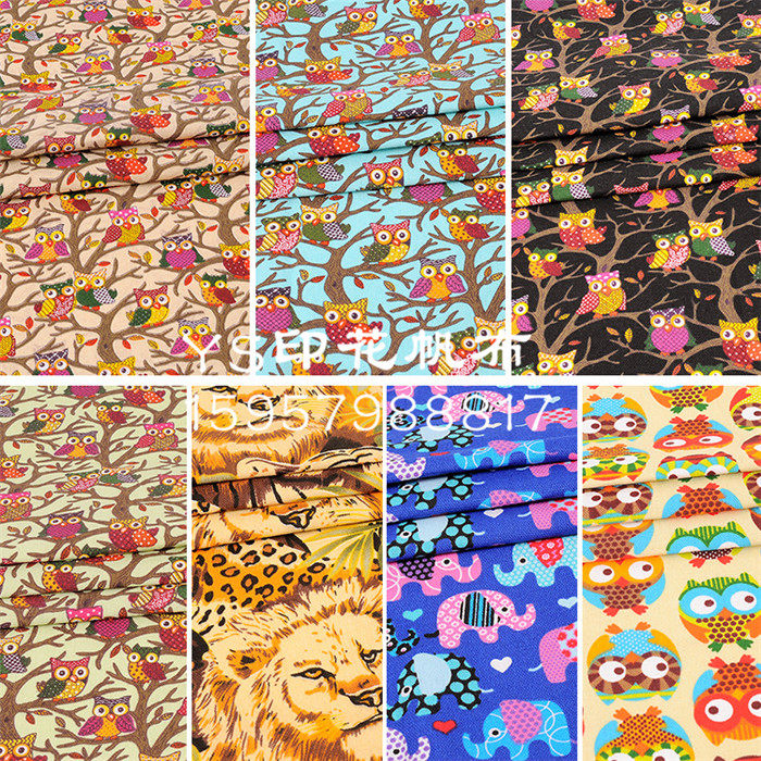 卡通印花棉麻面料手工沙发窗帘亚麻布桌布抱枕手工包diy帆布布料