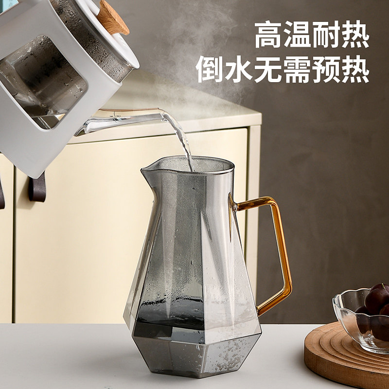 冰箱冷水壶凉水壶家用柠檬泡茶壶夏耐高温玻璃杯装水瓶大容量套装