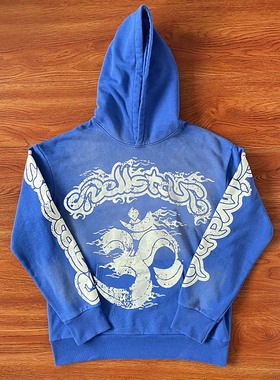 Hellstar Blue Yoga Hoodie pants 洗水重工拼接男女休闲卫衣长裤