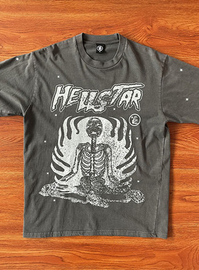 Hellstar Studios Rage Tee  骷髅头说唱 者洗水灰重工艺男女T