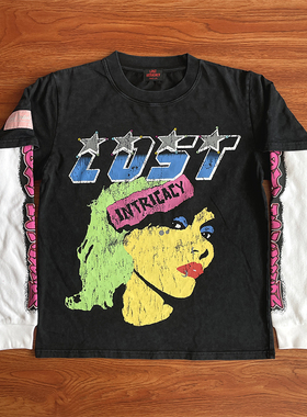 Lost intricacy 洗水复古风印花彩色烫钻纯棉长袖T恤